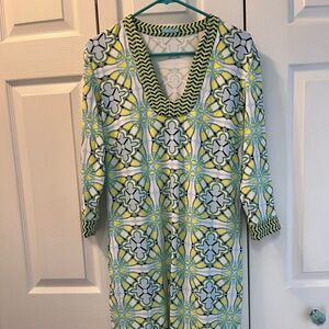 J McLaughlin Blue Yellow Geometric Shift Dress L